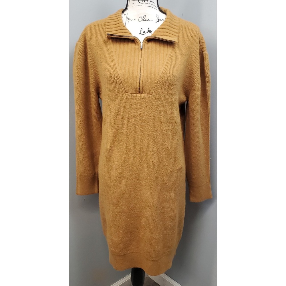 Treasure & Bond Sweater Dress Womens Small Brown Knitted Funnel Neck Quarter Zip